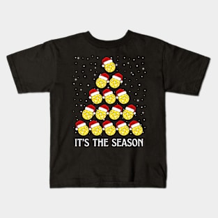 Pickleball Christmas Tree It's The Season Funny Pickleball Lover Kids T-Shirt